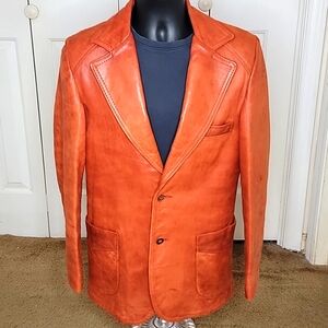 Gary Gordon Julius & Sons Leather Blazer Size 38 Burnt Orange Vintage